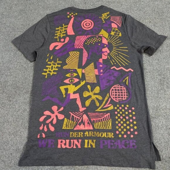 Under Armour Mens T-shirt Small Gray We Run in Peace Double Sided NEW - Picture 1 of 8